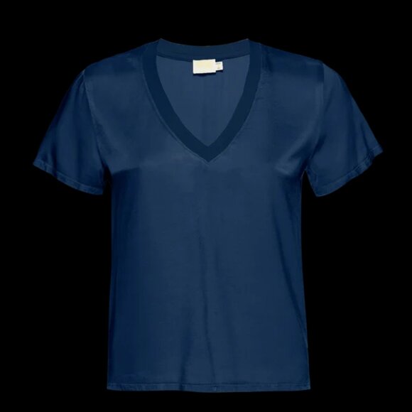 Nation Los Angeles Satin "June" Top in Navy Blue (S) - NEW with tags - Picture 2 of 8